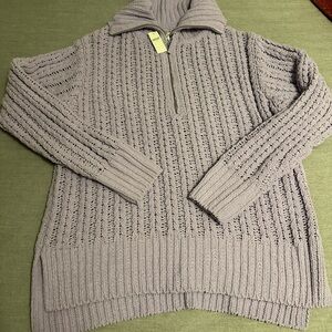 Aerie Lavender Knit Half-Zip Sweater